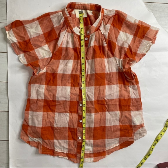 Anthro Maeve Blouse gingham/Plaid Orange Wht Sz M - Picture 7 of 11